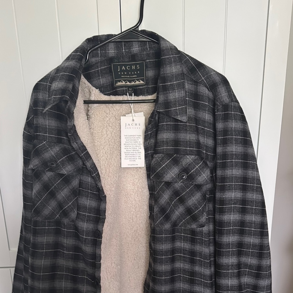 Jachs Black and Gray Lightweight Shirt Jacket with Sherpa Lining